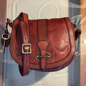 Fossil Vintage Brown Leather Crossbody Saddle Bag
